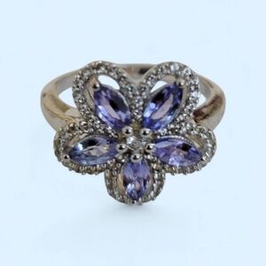 Tanzanite & Sapphire 5 Prong Set Marquise Cut Natural Tansanites SS Band